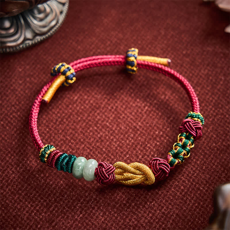 Buddha Stones Hand-Woven Peach Blossoms Luck Jade Beads Red String Bracelet