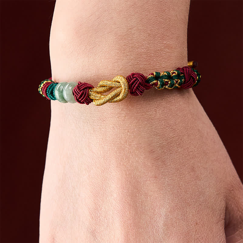 Buddha Stones Hand-Woven Peach Blossoms Luck Jade Beads Red String Bracelet