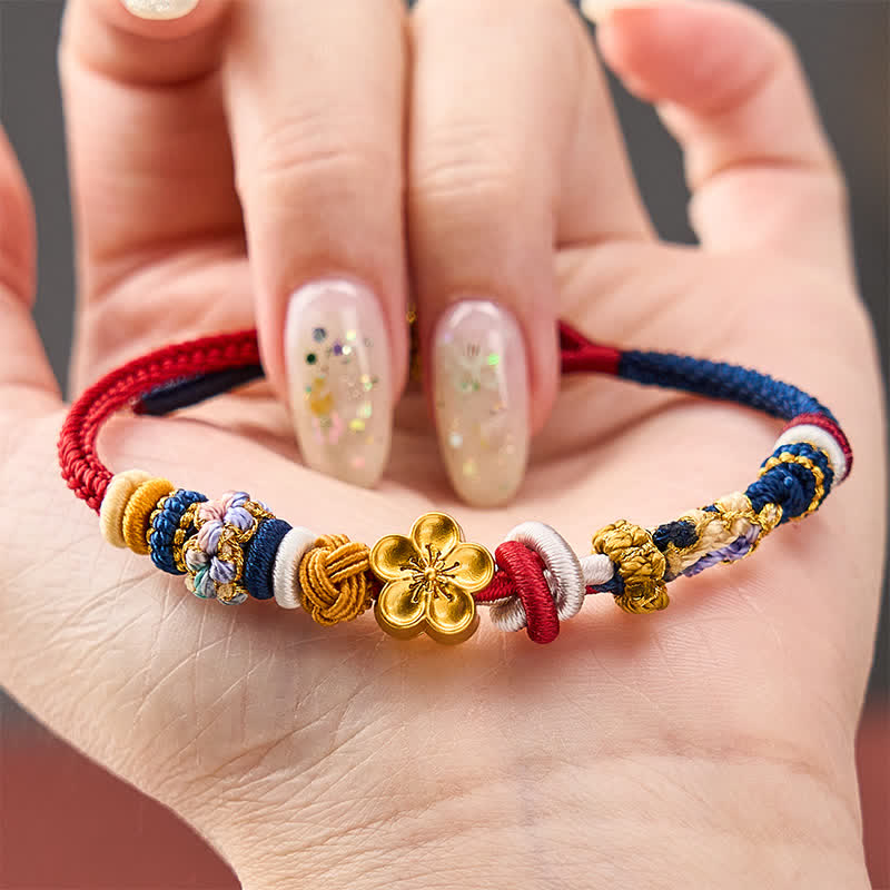 Buddha Stones Hand-Woven Peach Blossom Strength Red Navy String Bracelet