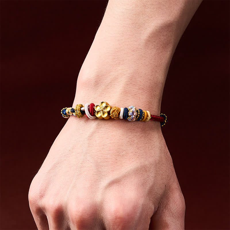 Buddha Stones Hand-Woven Peach Blossom Strength Red Navy String Bracelet