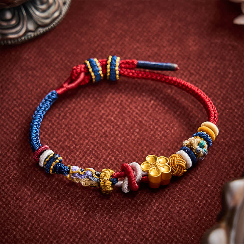 Buddha Stones Hand-Woven Peach Blossom Strength Red Navy String Bracelet