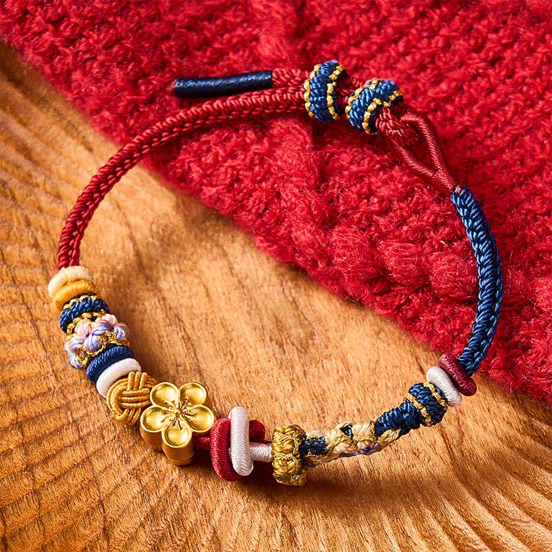 Buddha Stones Hand-Woven Peach Blossom Strength Red Navy String Bracelet