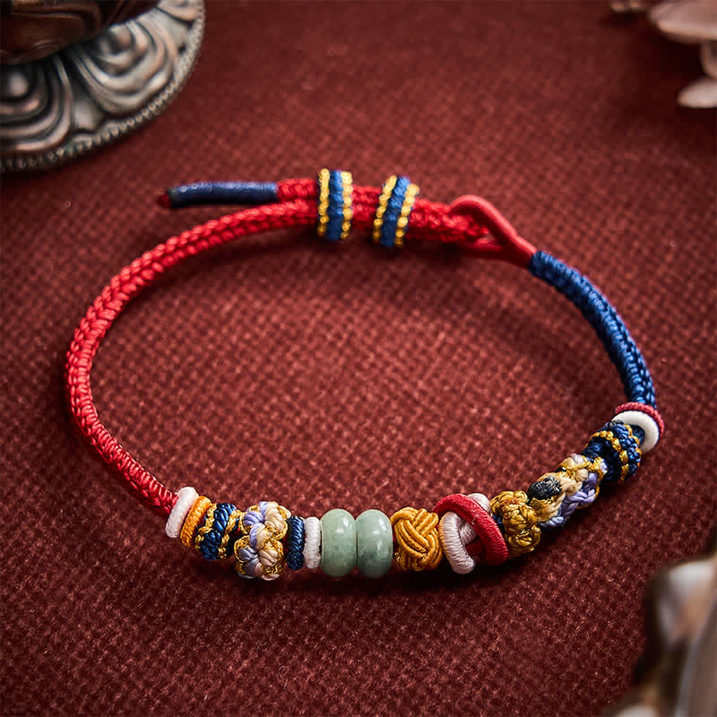 Buddha Stones Hand-Woven Peach Blossom Luck Jade Beads Red Navy String Bracelet