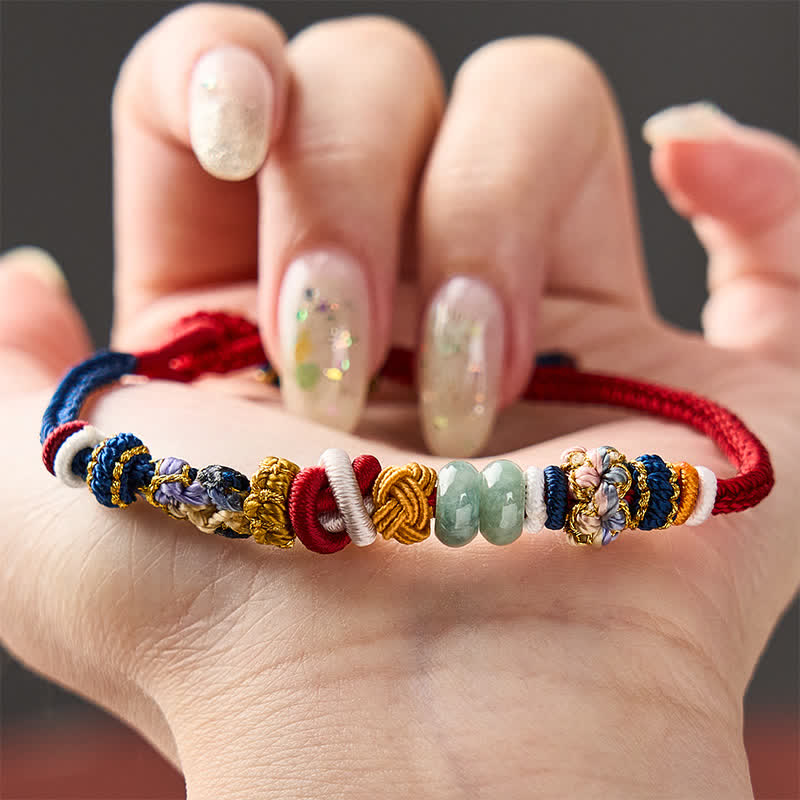 Buddha Stones Hand-Woven Peach Blossom Luck Jade Beads Red Navy String Bracelet