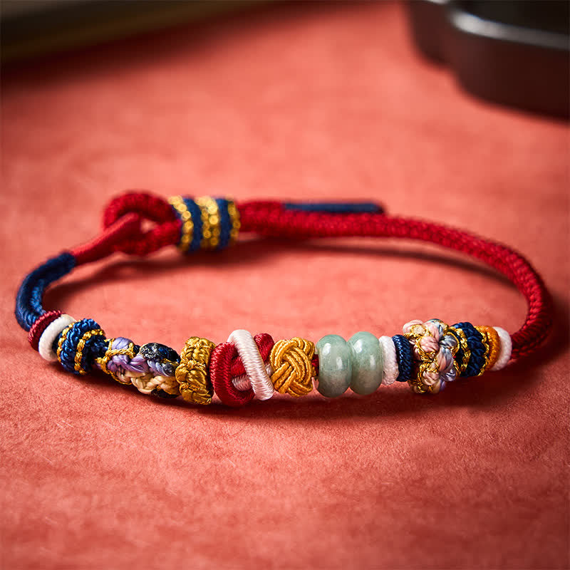 Buddha Stones Hand-Woven Peach Blossom Luck Jade Beads Red Navy String Bracelet