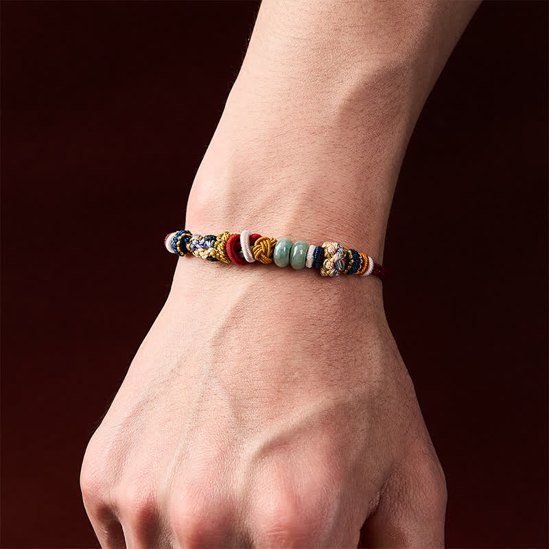 Buddha Stones Hand-Woven Peach Blossom Luck Jade Beads Red Navy String Bracelet
