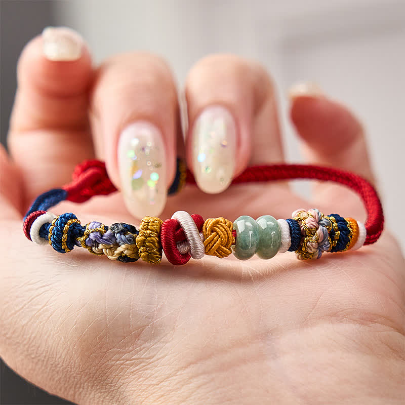 Buddha Stones Hand-Woven Peach Blossom Luck Jade Beads Red Navy String Bracelet
