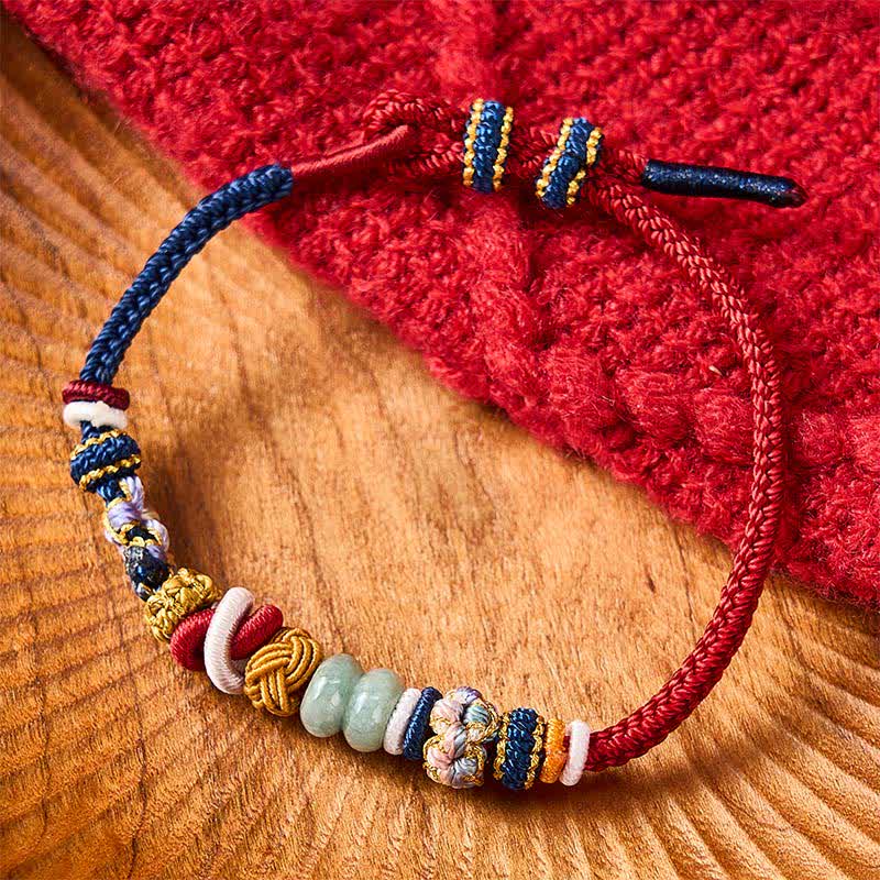 EverestArtstudios Hand-Woven Peach Blossom Luck Jade Beads Red Navy String Bracelet