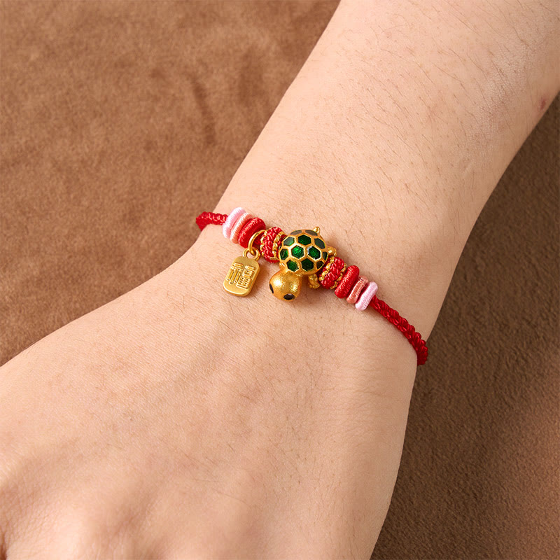 Buddha Stones Hand-Woven Red String Turtle Fu Character Endurance Bracelet