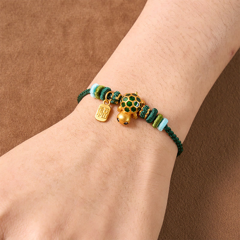 Buddha Stones Hand-Woven Red String Turtle Fu Character Endurance Bracelet