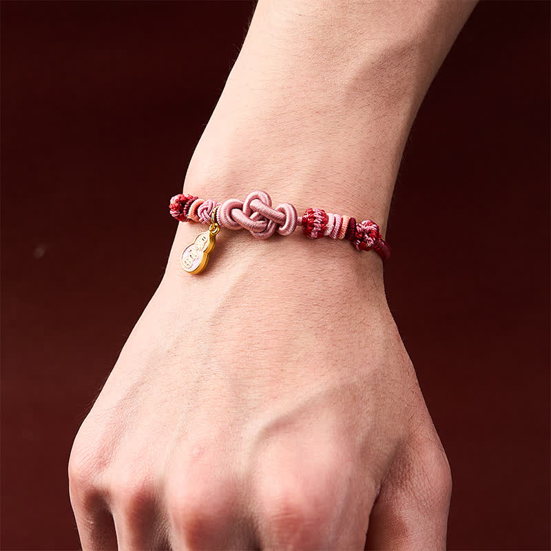 Buddha Stones Hand-Woven "Get Rich Quickly" Gourd Strength Pink String Bracelet