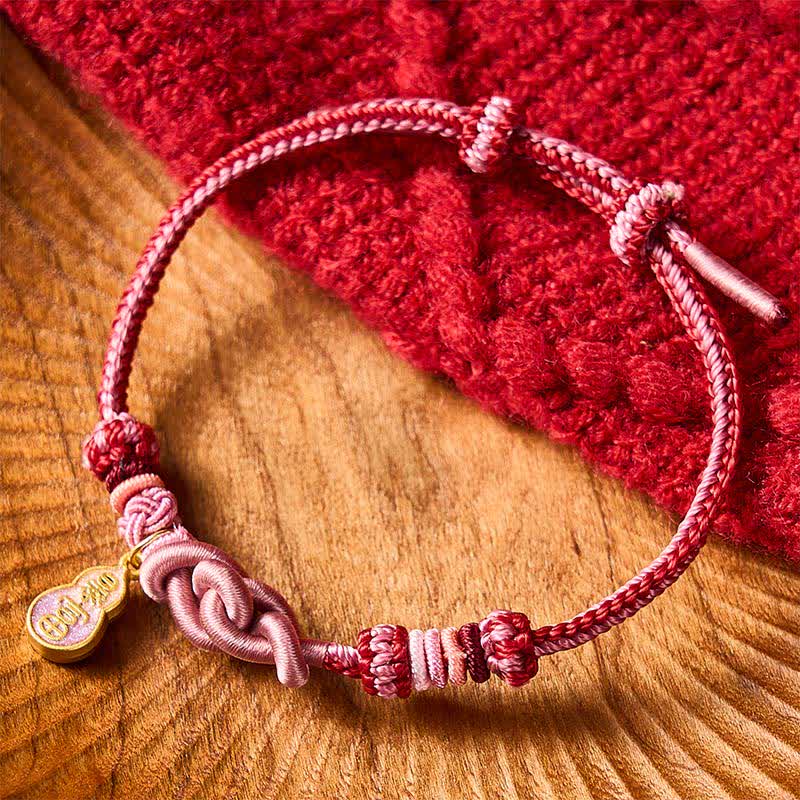 Buddha Stones Hand-Woven "Get Rich Quickly" Gourd Strength Pink String Bracelet