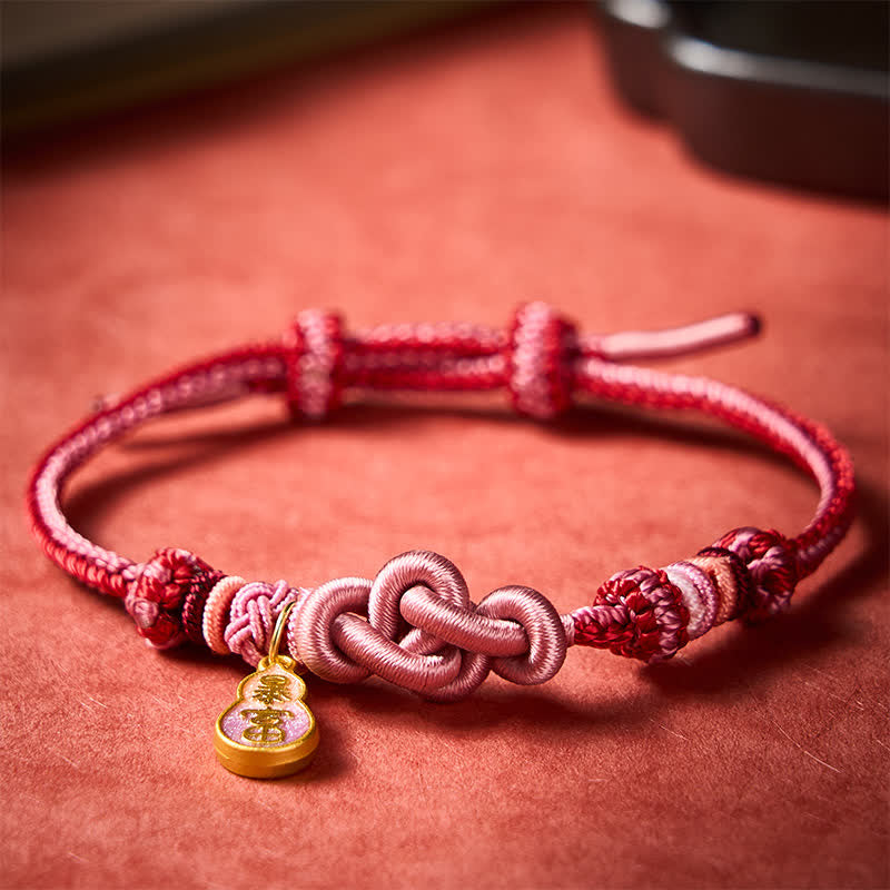 Buddha Stones Hand-Woven "Get Rich Quickly" Gourd Strength Pink String Bracelet