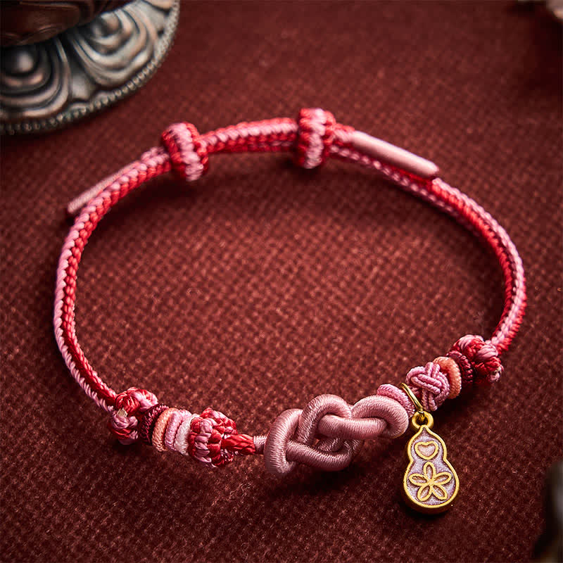 Buddha Stones Hand-Woven "Get Rich Quickly" Gourd Strength Pink String Bracelet