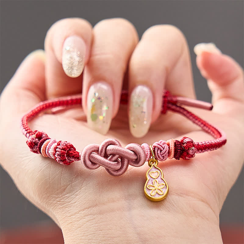 Buddha Stones Hand-Woven "Get Rich Quickly" Gourd Strength Pink String Bracelet