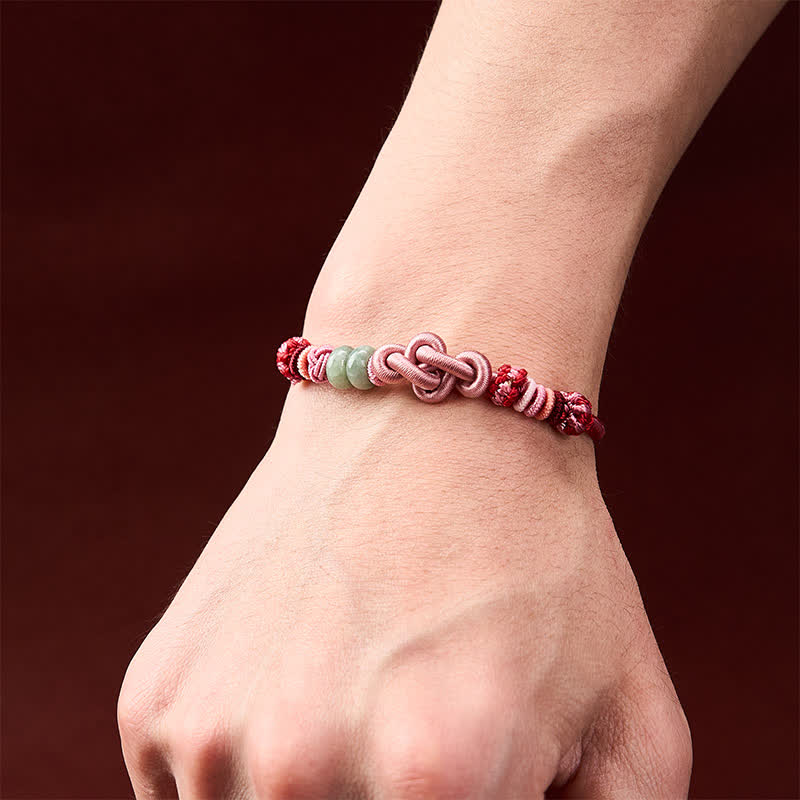 Buddha Stones Hand-Woven Jade Beads Luck Pink String Bracelet