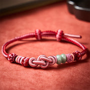 EverestArtstudios Hand-Woven Jade Beads Luck Pink String Bracelet