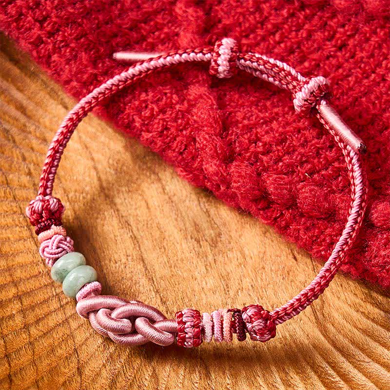 EverestArtstudios Hand-Woven Jade Beads Luck Pink String Bracelet