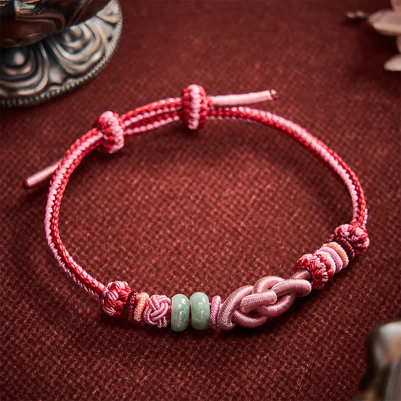 Buddha Stones Hand-Woven Jade Beads Luck Pink String Bracelet