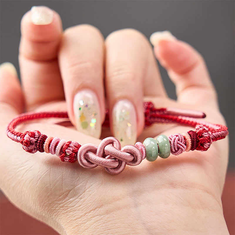 Buddha Stones Hand-Woven Jade Beads Luck Pink String Bracelet