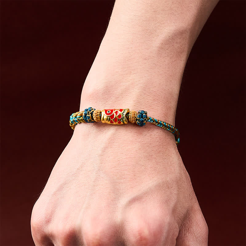 Buddha Stones Hand-Woven Green Blue Yellow Rope Mandala Peach Blossom Knot Luck Koi Fish Bracelet