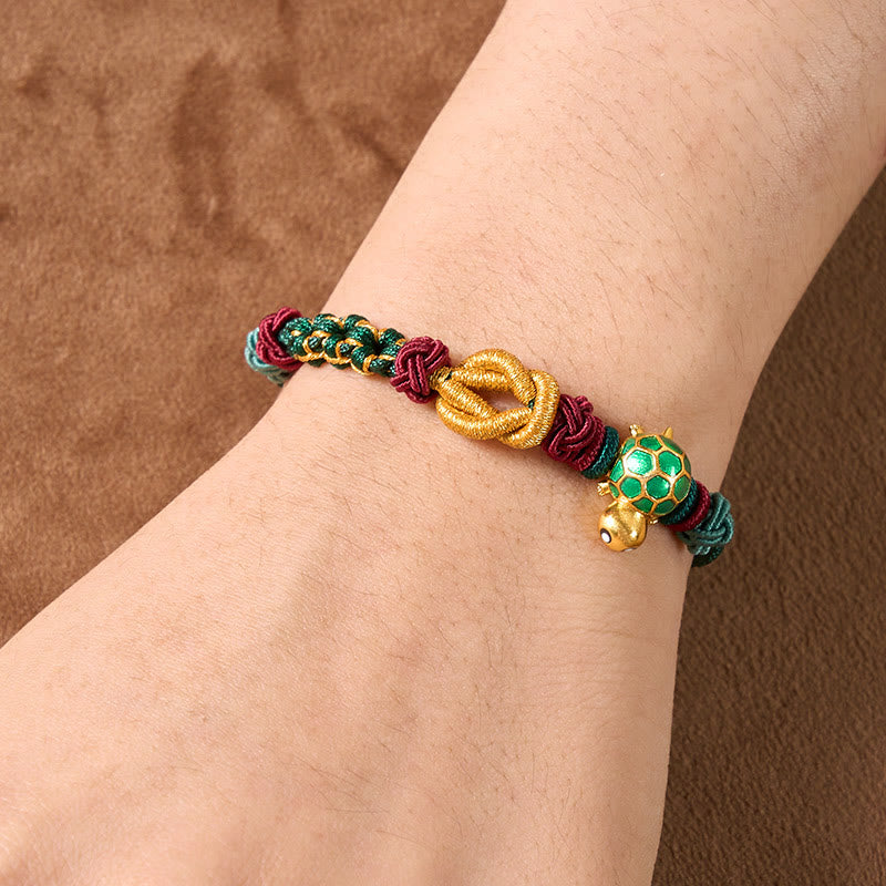 Buddha Stones Hand-Woven Copper Turtle Red String Protection Bracelet