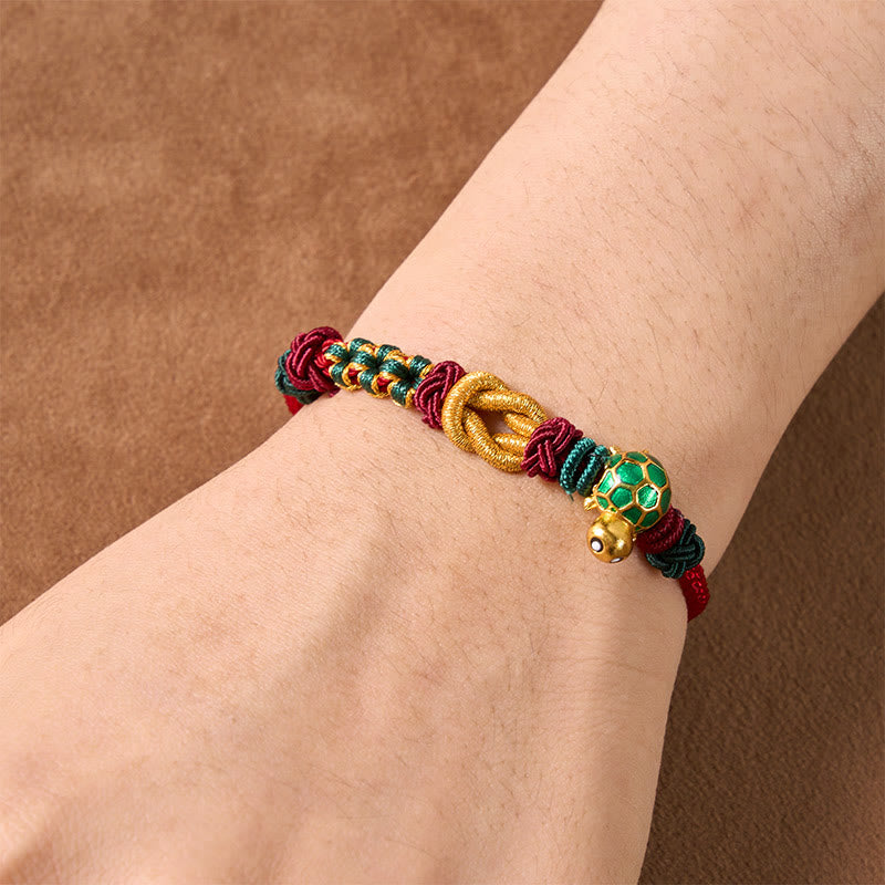 Buddha Stones Hand-Woven Copper Turtle Red String Protection Bracelet