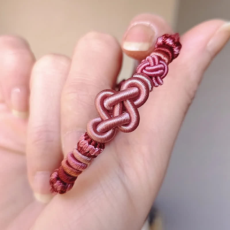 Buddha Stones Hand-Woven "Get Rich Quickly" Gourd Strength Pink String Bracelet