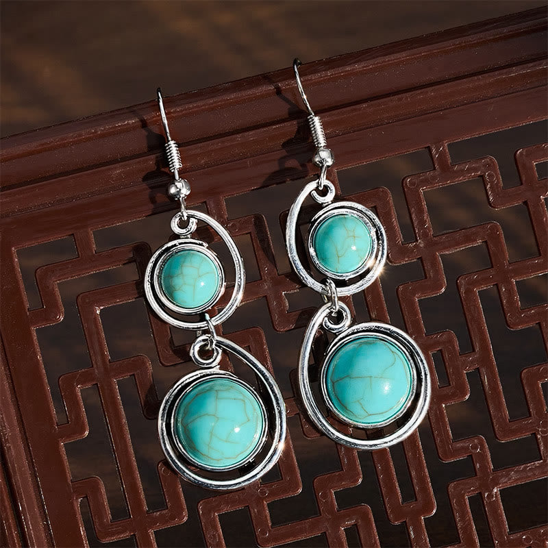 EverestArtStudios Turquoise Beads Balance Long Drop Earrings