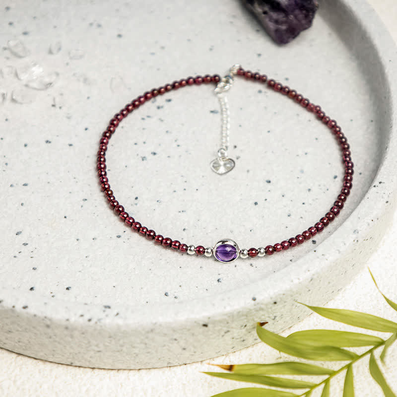 Buddha Stones Garnet Amethyst Purification Calm Anklet