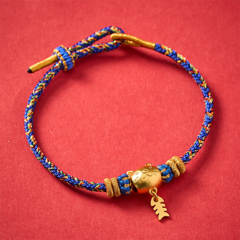 Buddha Stones Copper Cat Fish Multiple Colors String Balance Bracelet