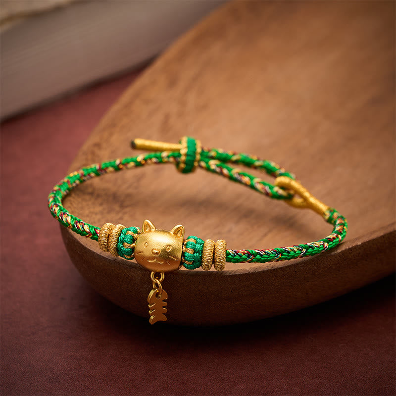 Buddha Stones Copper Cat Fish Multiple Colors String Balance Bracelet