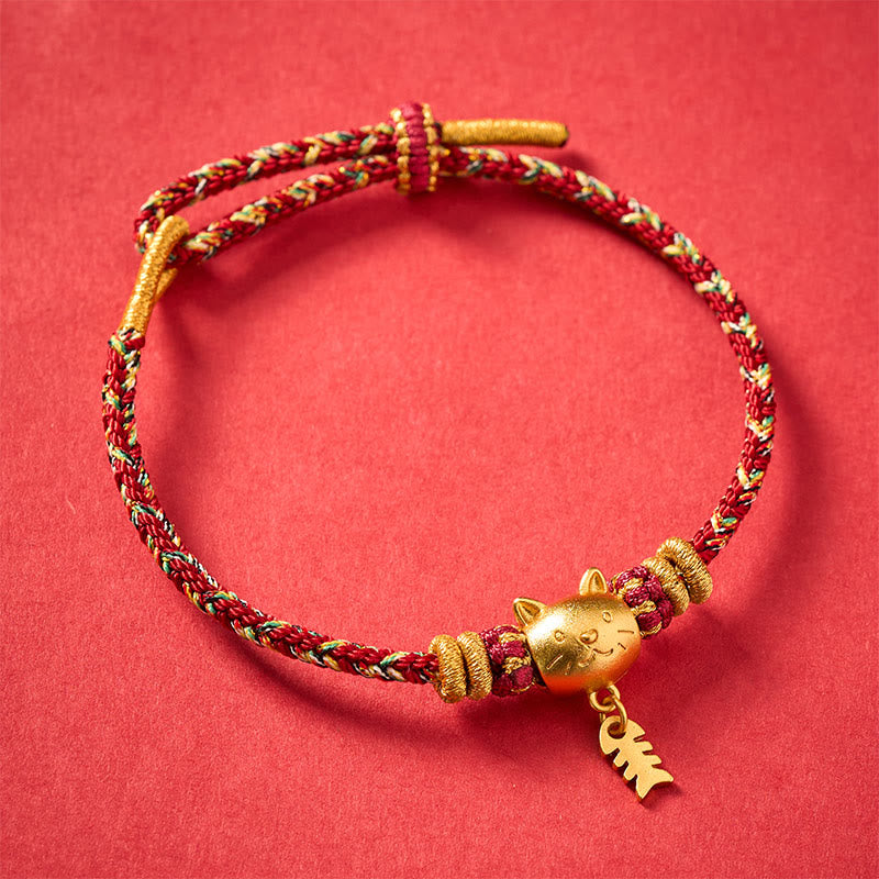 Buddha Stones Copper Cat Fish Multiple Colors String Balance Bracelet