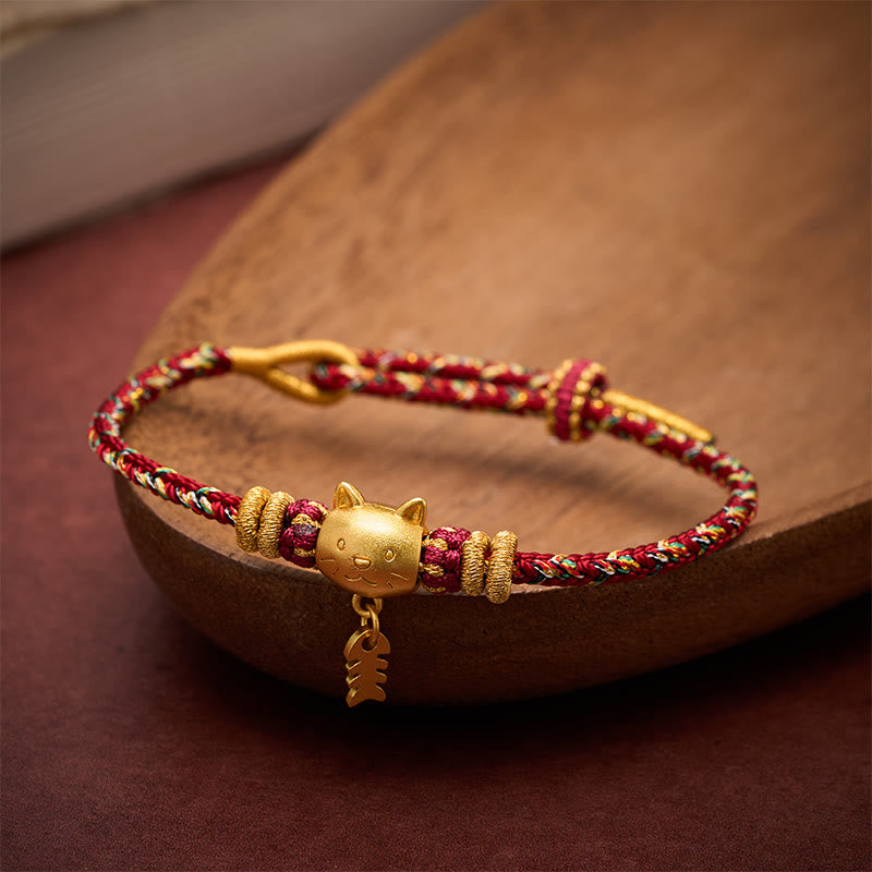 Buddha Stones Copper Cat Fish Multiple Colors String Balance Bracelet