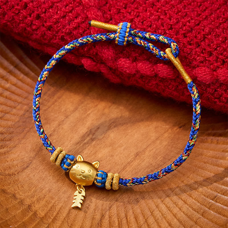Buddha Stones Copper Cat Fish Multiple Colors String Balance Bracelet