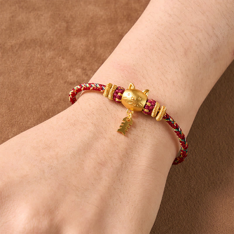Buddha Stones Copper Cat Fish Multiple Colors String Balance Bracelet