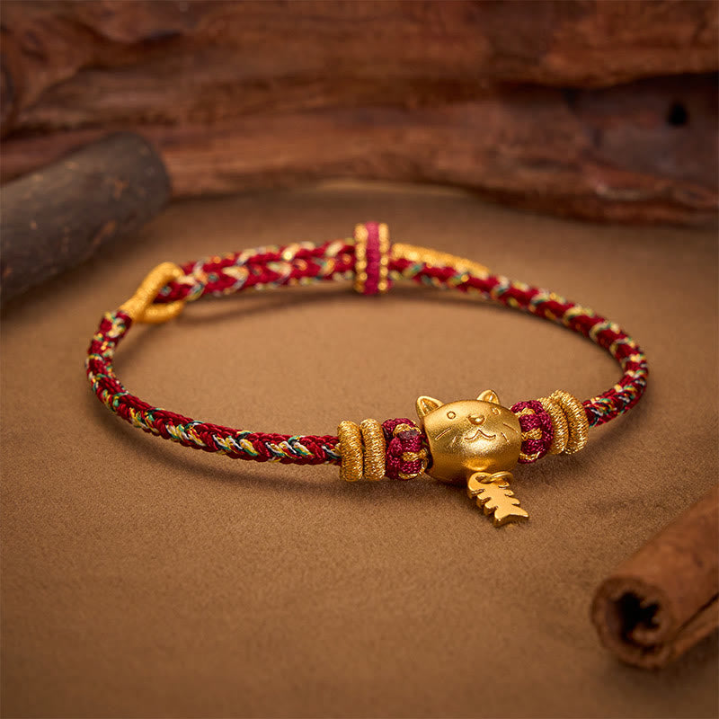 Buddha Stones Copper Cat Fish Multiple Colors String Balance Bracelet