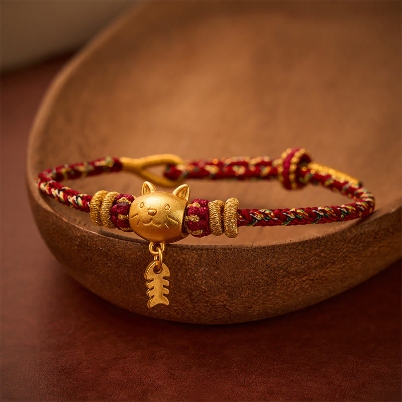 Buddha Stones Copper Cat Fish Multiple Colors String Balance Bracelet