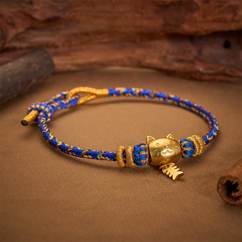 Buddha Stones Copper Cat Fish Multiple Colors String Balance Bracelet