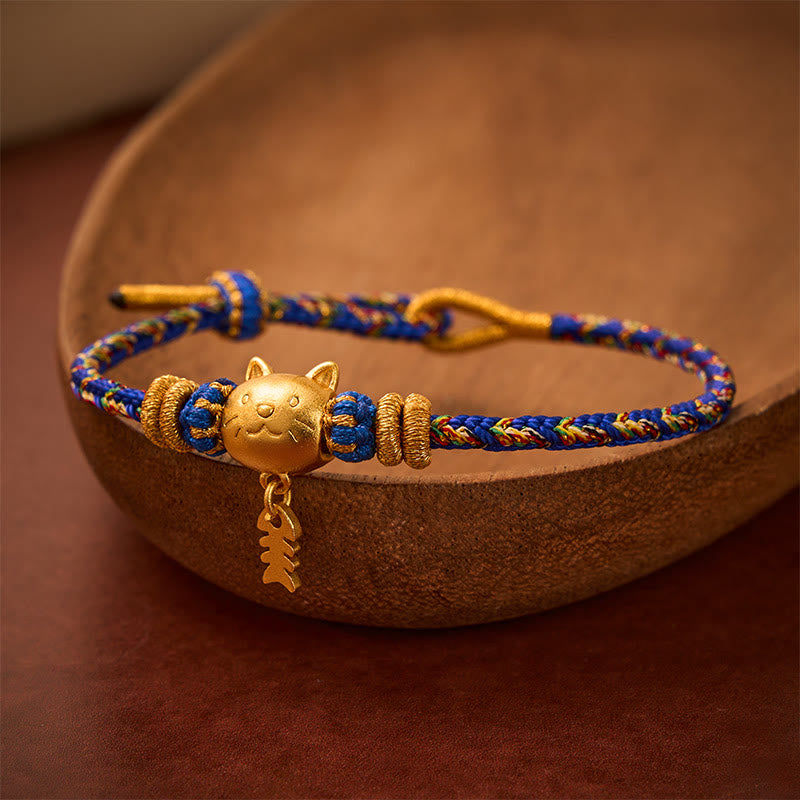 Buddha Stones Copper Cat Fish Multiple Colors String Balance Bracelet