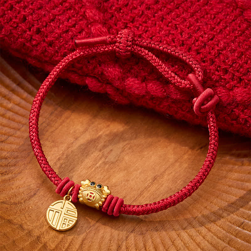 Buddha Stones Fu Character Chinese Coin Red String Fortune Bracelet