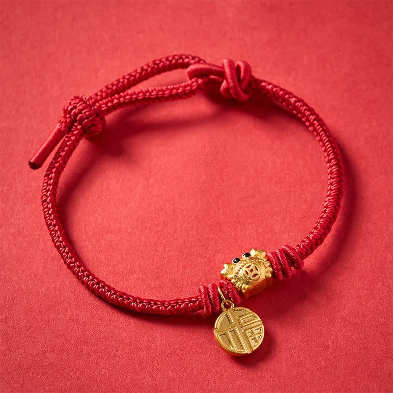 Buddha Stones Fu Character Chinese Coin Red String Fortune Bracelet