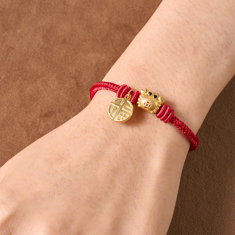 Buddha Stones Fu Character Chinese Coin Red String Fortune Bracelet