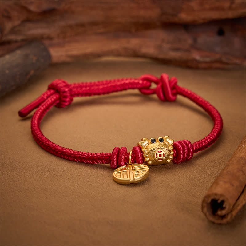 Buddha Stones Fu Character Chinese Coin Red String Fortune Bracelet
