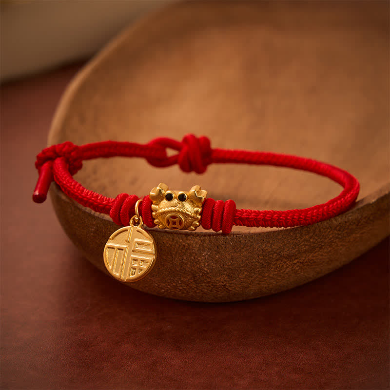 Buddha Stones Fu Character Chinese Coin Red String Fortune Bracelet