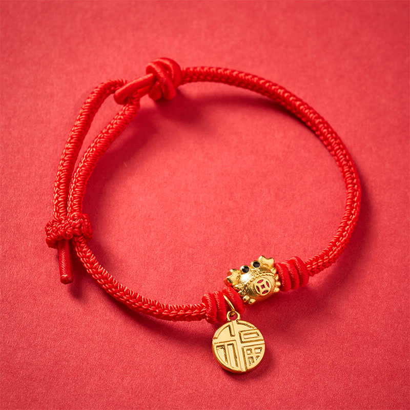 Buddha Stones Fu Character Chinese Coin Red String Fortune Bracelet