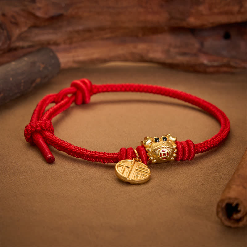 Buddha Stones Fu Character Chinese Coin Red String Fortune Bracelet