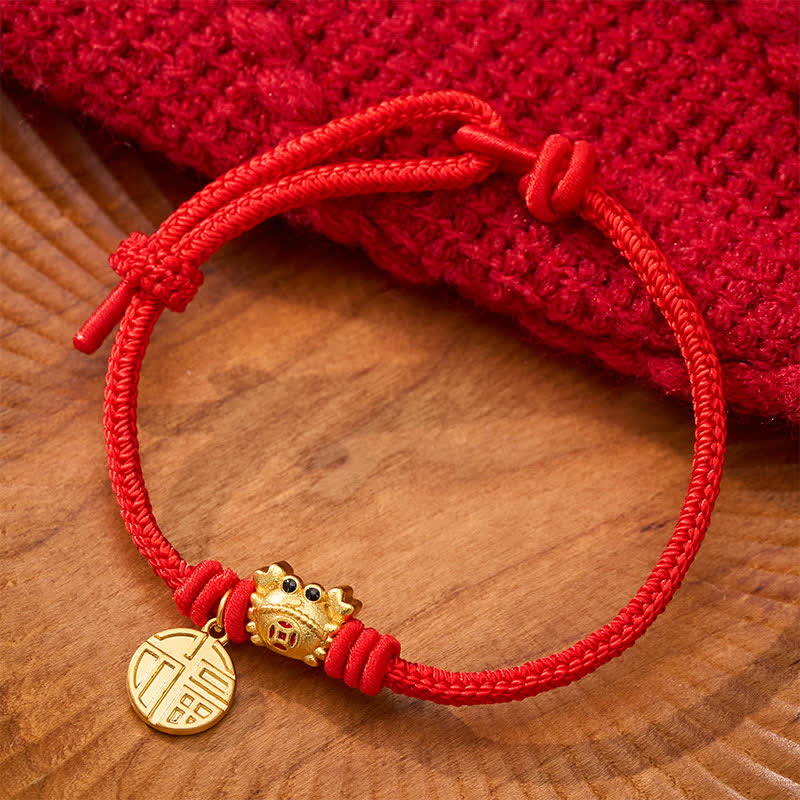 Buddha Stones Fu Character Chinese Coin Red String Fortune Bracelet