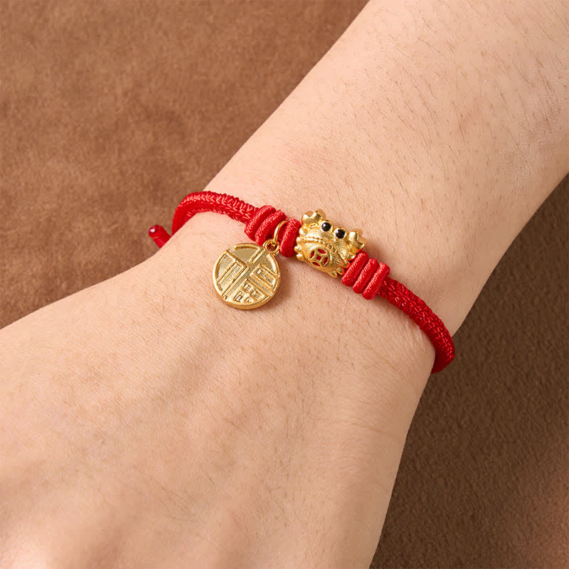 Buddha Stones Fu Character Chinese Coin Red String Fortune Bracelet