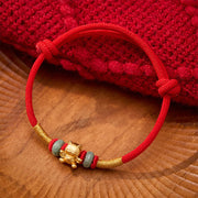 Buddha Stones Hand-Woven Red String Jade Lucky Cat Beads Connection Bracelet